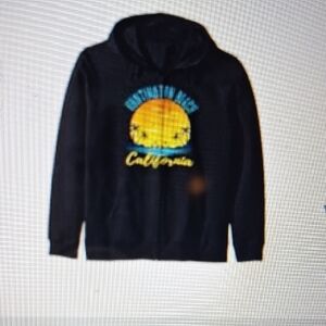 Huntington Beach California Kids Black Zip-Up Hoodie New